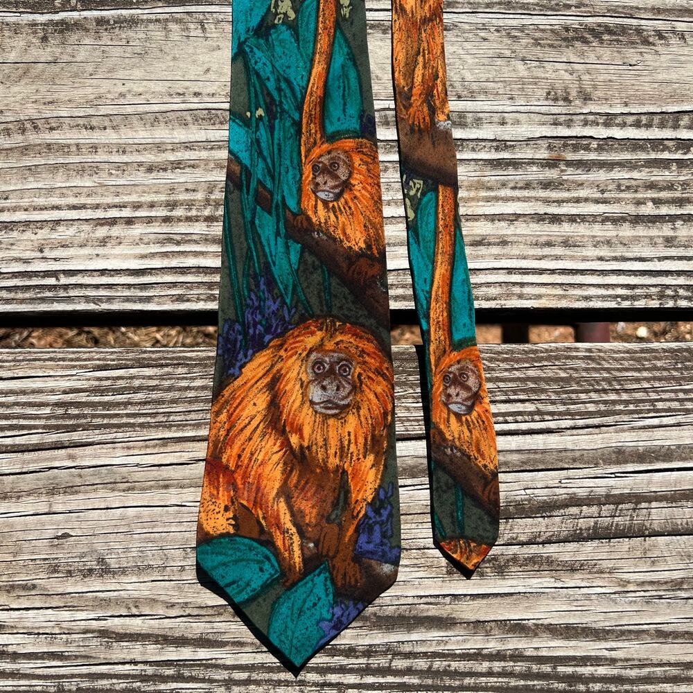 Vintage 1991 WWF Golden Lion Tamarin Silk Tie Design 116 Made USA Necktie Retro